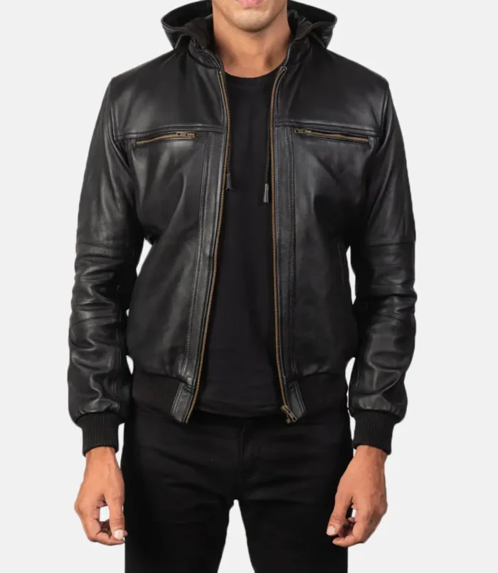 Men's Bouncer Biz Black Leather Bomber Jacket