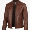 Men’s Cognac Brown Quilted Leather Biker Style Jacket