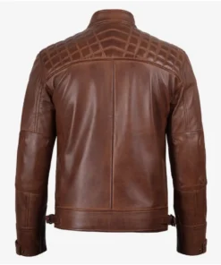 Men’s Brown Cognac Quilted Leather Biker Style Jacket