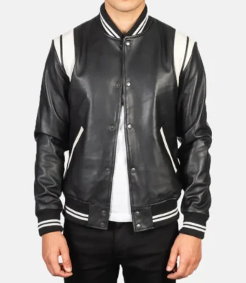Men’s Dantee Black Leather Varsity Jacket