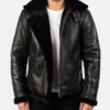 Men's Francis B-3 Black Leather Bomber Jacket