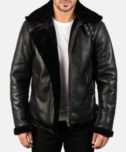 Men's Francis B-3 Black Leather Bomber Jacket