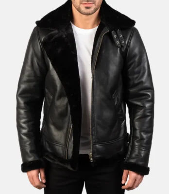 Men's Francis B-3 Black Leather Bomber Jacket