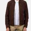 Men's Plain Mocha Suede Bomber Jacket