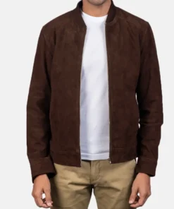 Men's Plain Mocha Suede Bomber Jacket