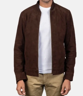 Men's Plain Mocha Suede Bomber Jacket