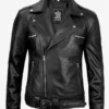 Men's Negan Black Asymmetrical Belted Biker Leather Jacket