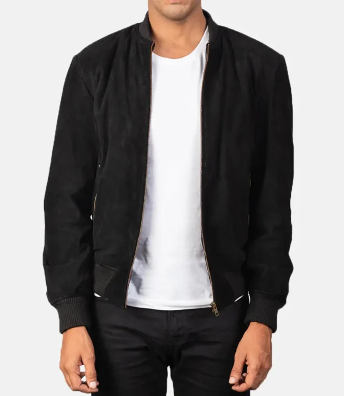Men's Shane Black Suede Bomber Jacket