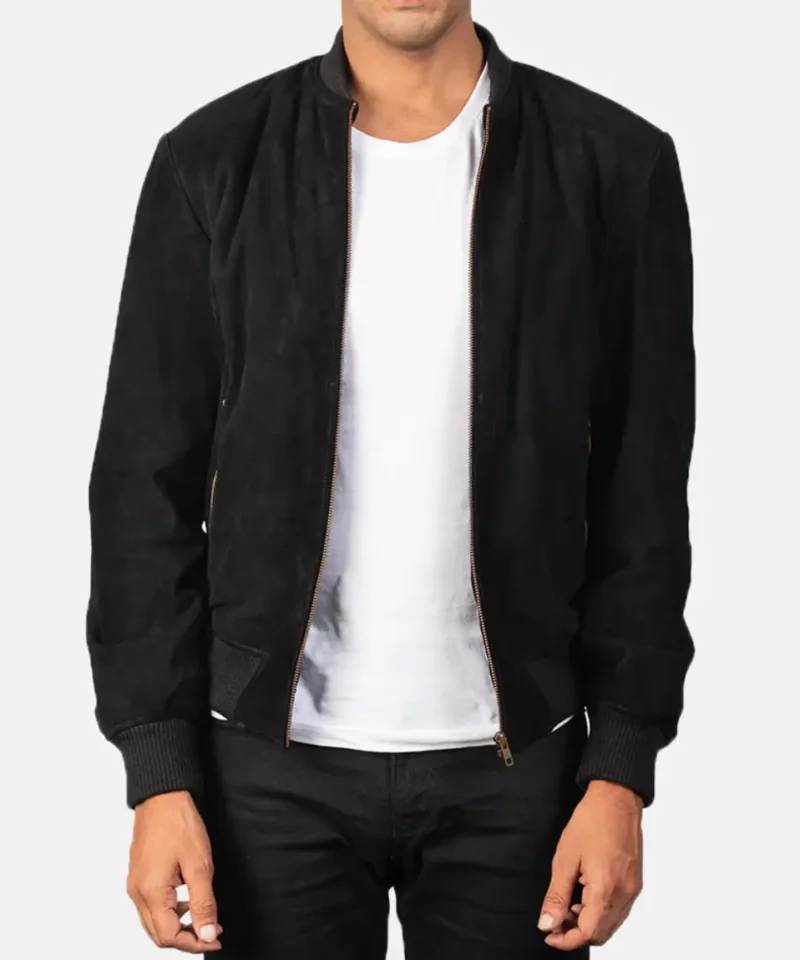 Men's Shane Black Suede Bomber Jacket