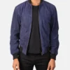 Men's Shane Blue Suede Bomber Jacket