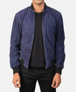 Men's Shane Blue Suede Bomber Jacket
