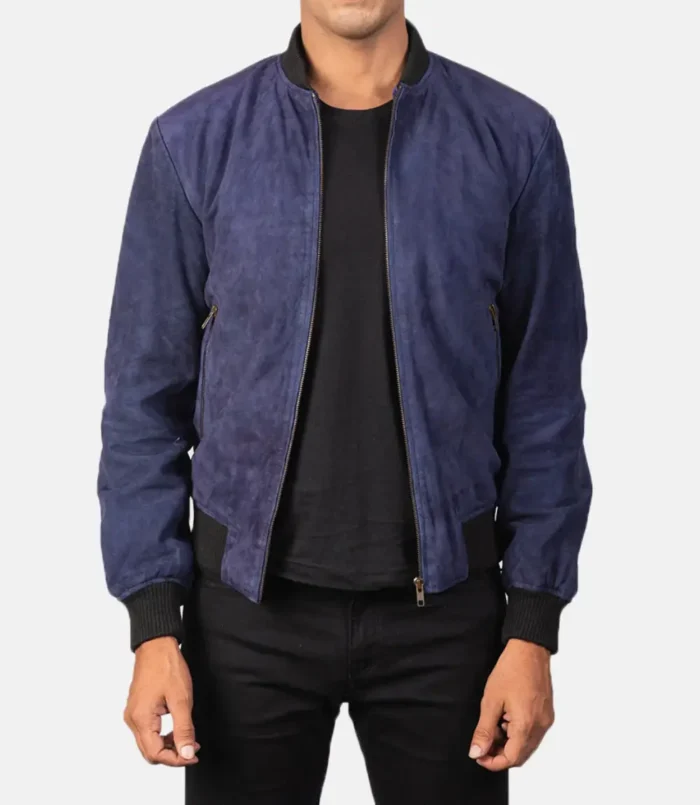 Men's Shane Blue Suede Bomber Jacket