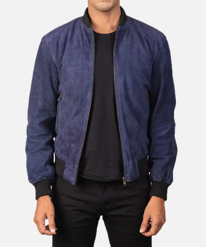 Men's Shane Blue Suede Bomber Jacket