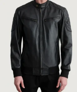 Men's Sven Black Leather Bomber Jacket