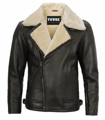 Men's Dark Brown Shearling Moto Leather Jacket