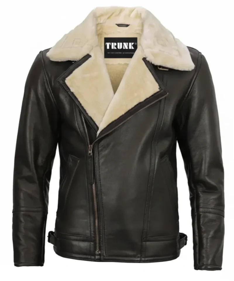 Men's Dark Brown Shearling Moto Leather Jacket