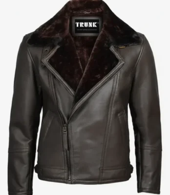 Men's Dark Brown Shearling Leather Asymmetrical Moto Jacket
