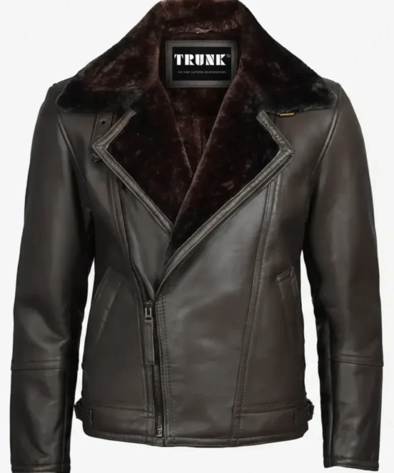 Men's Dark Brown Shearling Leather Asymmetrical Moto Jacket