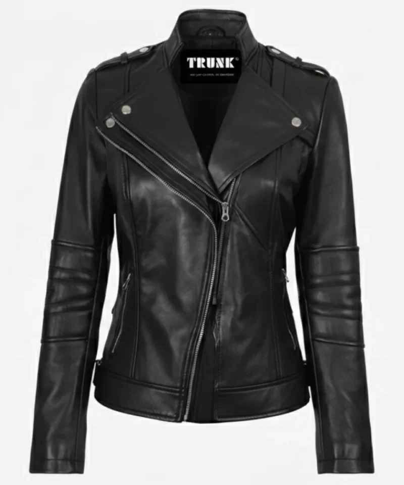 Women's Black Lambskin Leather Biker Style Jacket