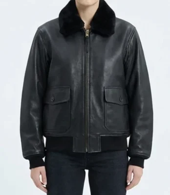 Women's Black Stella G-1 Leather Bomber Jacket