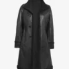 Women's 3/4 Length Black Leather Shearling Coat
