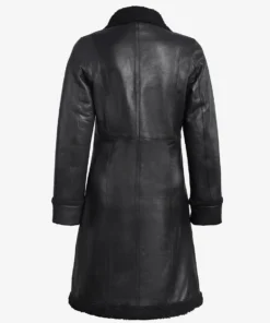 Women's 3/4 Length Black Leather Shearling Coat