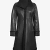 Women's Black 3/4 Length Leather Shearling Coat
