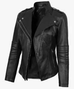 Women's Black Lambskin Leather Biker Style Jacket