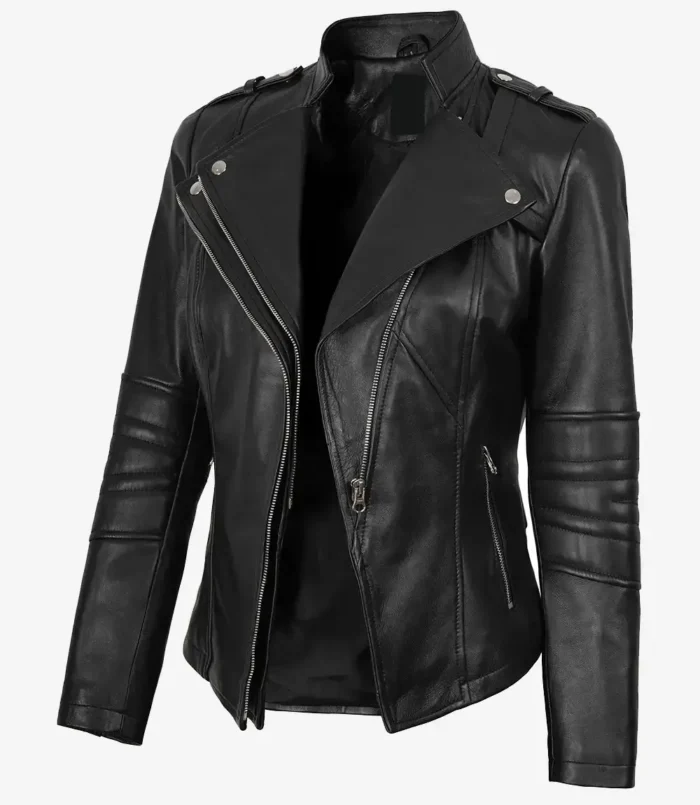 Women's Black Lambskin Leather Biker Style Jacket