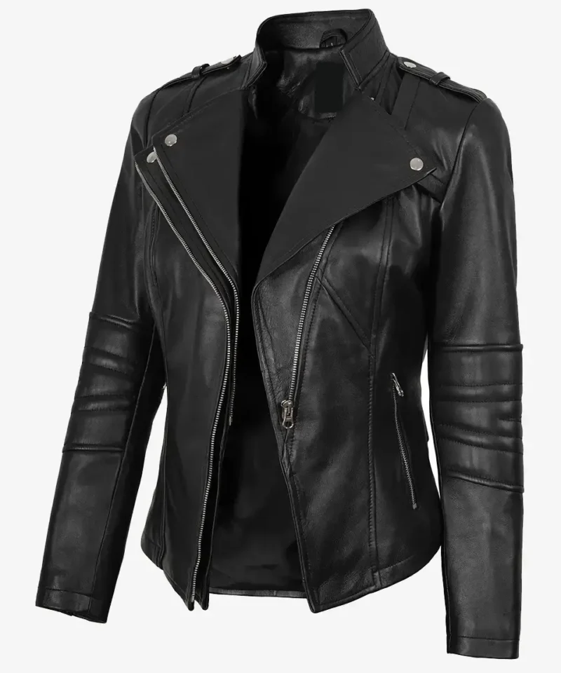 Women's Black Lambskin Leather Biker Style Jacket