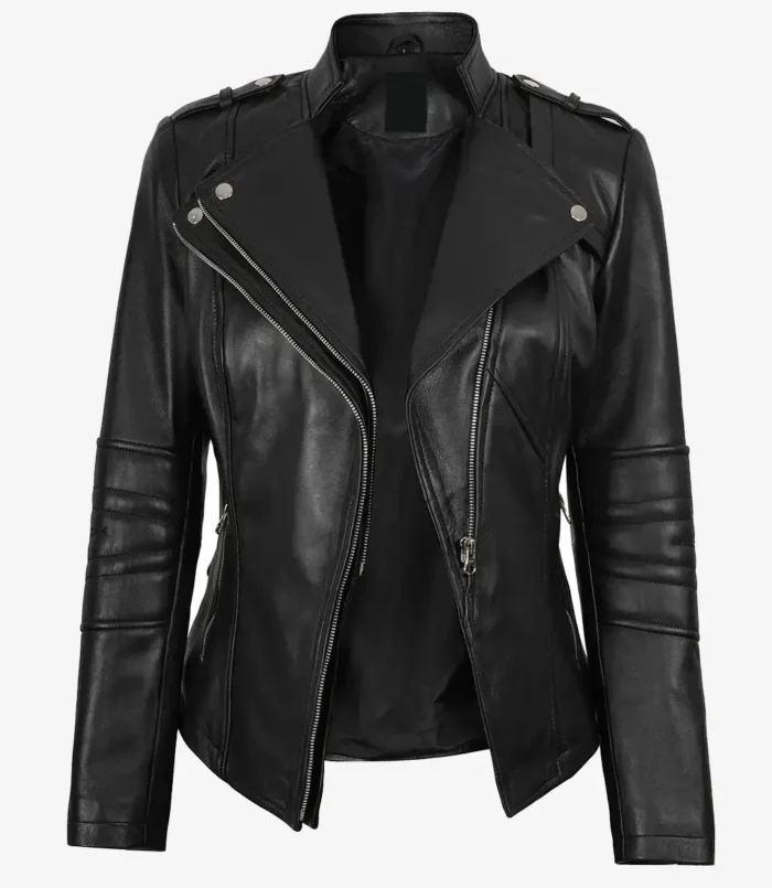 Women's Black Lambskin Leather Biker Style Jacket
