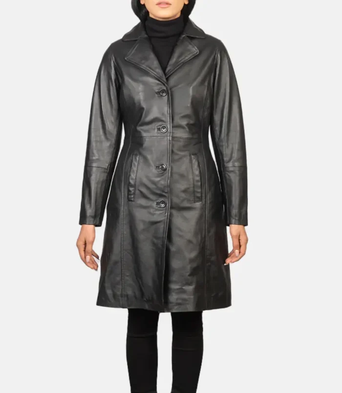 Women's Alexis Black Single Breasted Leather Coat