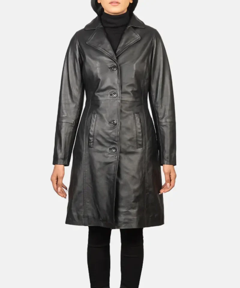 Women's Alexis Black Single Breasted Leather Coat
