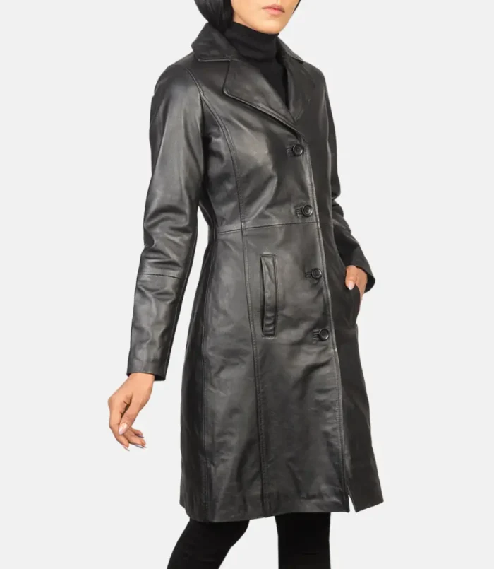 Women's Black Alexis Single Breasted Leather Coat