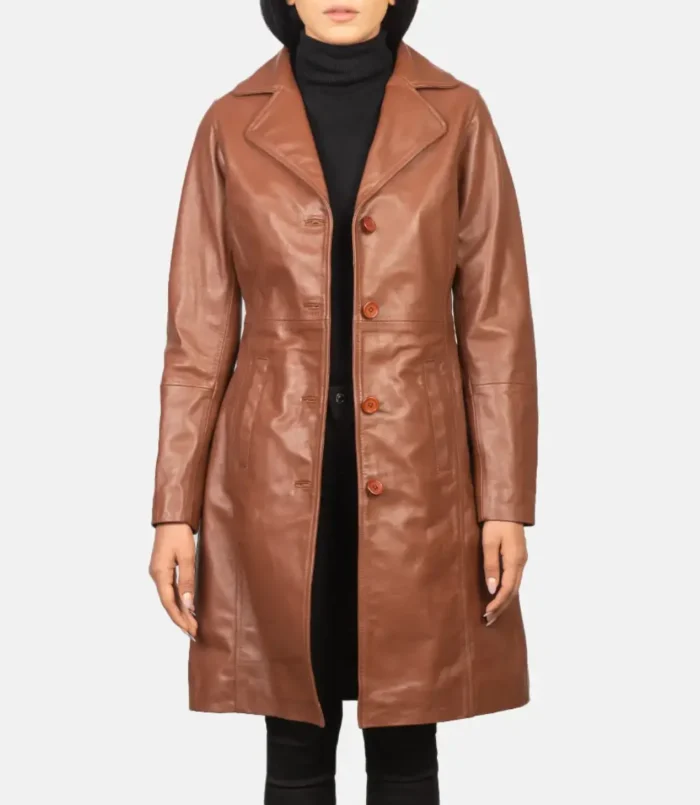 Women's Alexis Brown Single Breasted Leather Coat