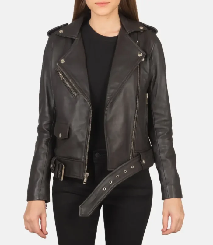 Women's Alison Brown Leather Biker Jacket