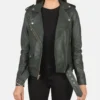 Women's Alison Green Leather Biker Jacket