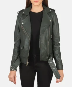 Women's Alison Green Leather Biker Jacket