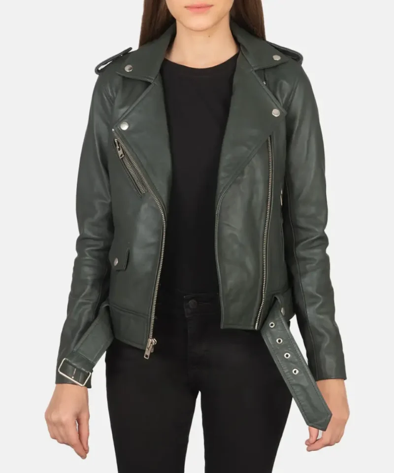 Women's Alison Green Leather Biker Jacket