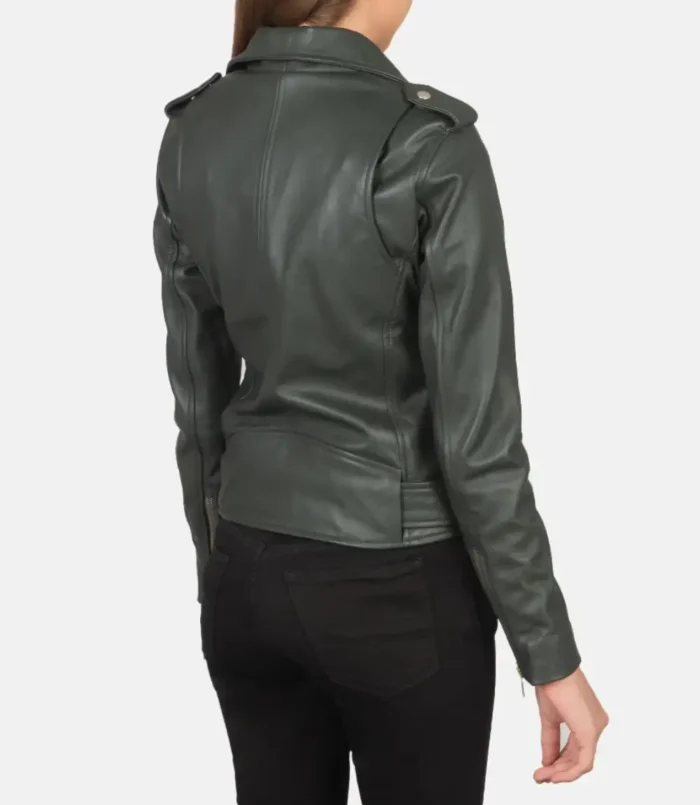 Women's Alison Green Leather Biker Jacket
