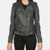 Women's Alison Green Leather Biker Jacket