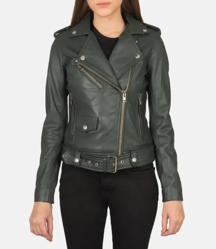 Women's Alison Green Leather Biker Jacket