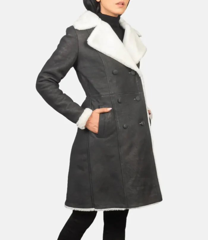 Women's Black Amie Double Breasted Shearling Coat
