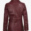 Women's Asymmetrical Maroon Belted Biker Style Leather Jacket