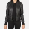 Women's Ava Ma-1 Black Leather Bomber Jacket