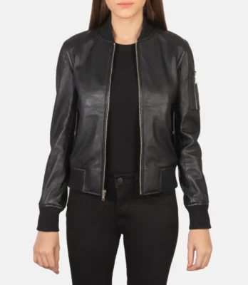 Women's Ava Ma-1 Black Leather Bomber Jacket