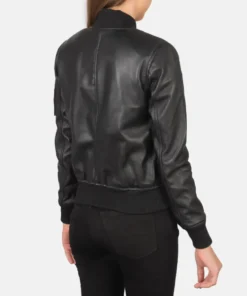 Women's Black Ava Ma-1 Leather Bomber Jacket