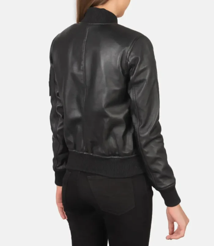 Women's Black Ava Ma-1 Leather Bomber Jacket