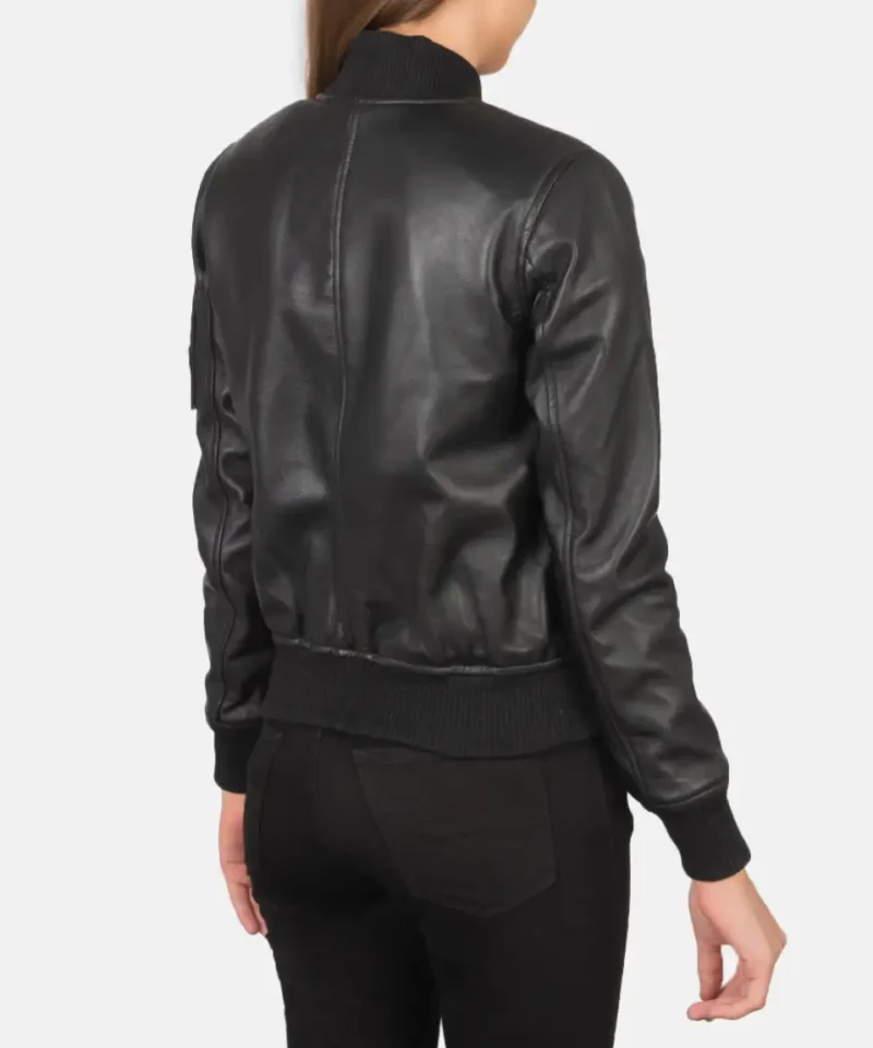 Women's Black Ava Ma-1 Leather Bomber Jacket