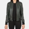 Women's Ava Ma-1 Green Leather Bomber Jacket